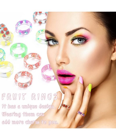 24 Pieces Resin Fruit Rings Set Cute Finger Rings Plastic Resin Ring Colorful Rings Fruit Ring Jewelry for Women and Teen Gir...