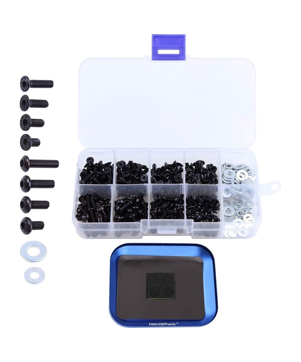 Universal RC Screw Kit Hex Flat & Buttom Head M3 M4 Bolts Washers w/Magnetic Screw Tray Hardware Set for 1:8 1/10 Scale RC Ca...