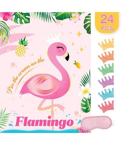 Pin The Crown on The Flamingo Game - 21” x 28” Flamingo Party Game for Kids Girls with 24 Crowns Flamingo Theme Birthday Baby...