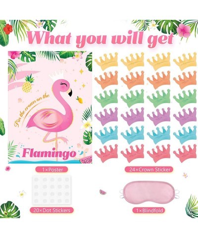 Pin The Crown on The Flamingo Game - 21” x 28” Flamingo Party Game for Kids Girls with 24 Crowns Flamingo Theme Birthday Baby...