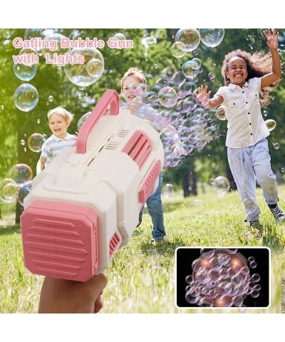 Bubble Blower Machine Bubbles Machhine with 24 Holes with Colorful Lights 360°Leak-Proof Design 2 Bottles of 130ml Bubble Liq...