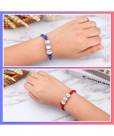 12Pcs Baseball Charm Bracelets Baseball Party Favors Baseball Beads Blue Red Bracelets Adjustable Wristbands Inspirational Sp...