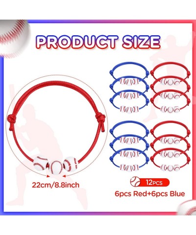 12Pcs Baseball Charm Bracelets Baseball Party Favors Baseball Beads Blue Red Bracelets Adjustable Wristbands Inspirational Sp...