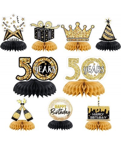 9 Pieces 50th Birthday Honeycomb Centerpieces for Tables Decorations Black and Gold Happy Birthday Table Decorations for Fift...