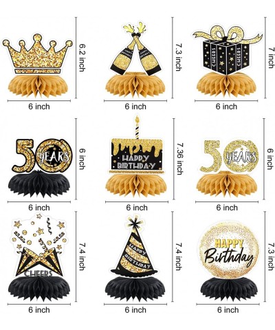 9 Pieces 50th Birthday Honeycomb Centerpieces for Tables Decorations Black and Gold Happy Birthday Table Decorations for Fift...