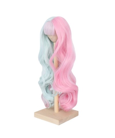 Missuhair 8-9inch 1/3 Bjd Doll Wig Long Wavy Green Pink C-part High Temperature Fiber DIY Hair Wigs $26.80 Dolls