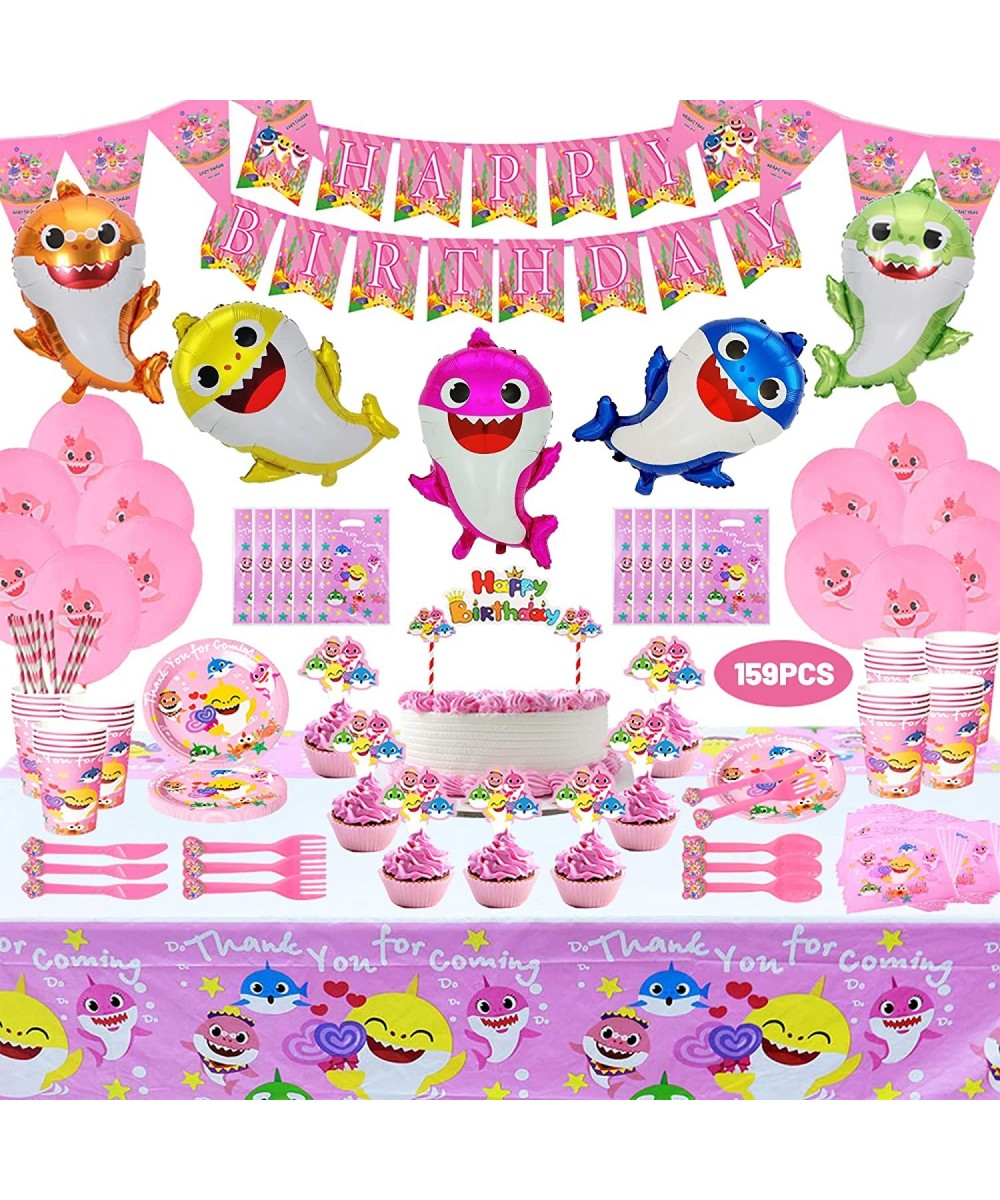 Baby Party Supplies For Girls-Decorations-Happy Birthday Banner Cake Topper Pennant Tablecloth Party Balloons and Tableware f...