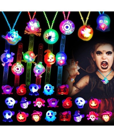 Halloween Party Favors Toys for kids 32 Pcs Halloween Treats non Candy with Led Light up Necklace Bracelets and Rings Glow in...