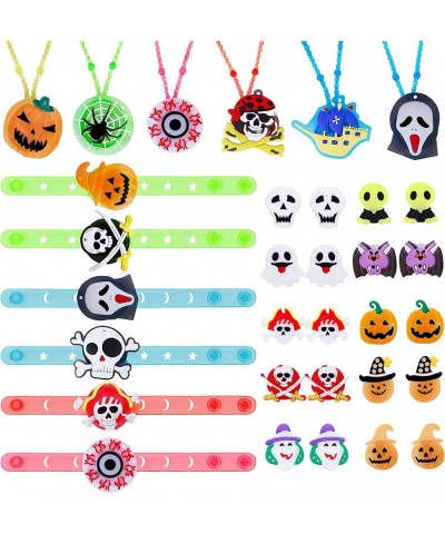 Halloween Party Favors Toys for kids 32 Pcs Halloween Treats non Candy with Led Light up Necklace Bracelets and Rings Glow in...