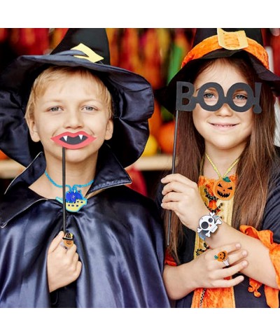 Halloween Party Favors Toys for kids 32 Pcs Halloween Treats non Candy with Led Light up Necklace Bracelets and Rings Glow in...