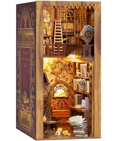 DIY Book Nook Kit DIY Dollhouse Wood Bookend Model Building Kit with LED Light Wooden Model Kit for Teens and Adults to Build...