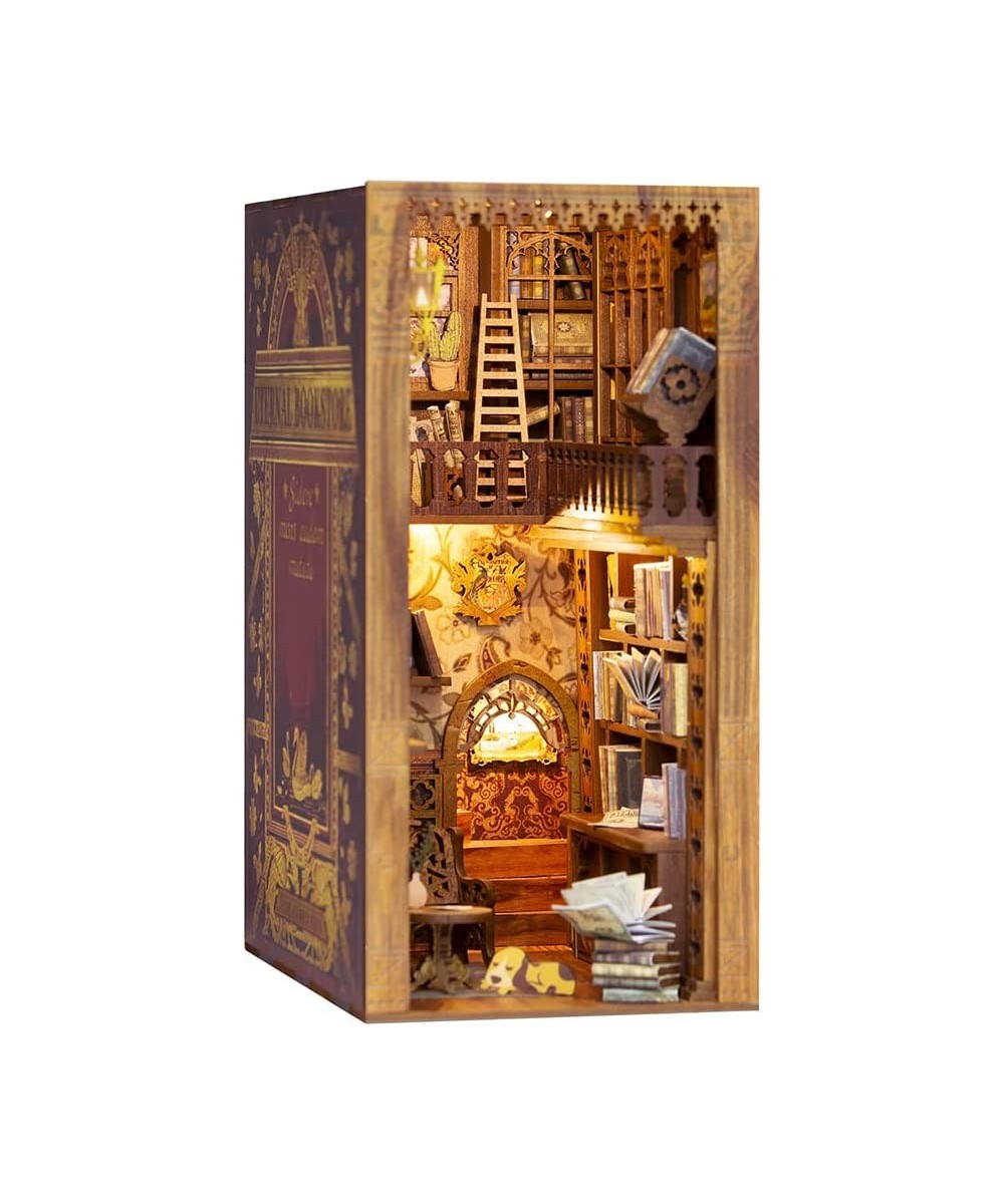 DIY Book Nook Kit DIY Dollhouse Wood Bookend Model Building Kit with LED Light Wooden Model Kit for Teens and Adults to Build...