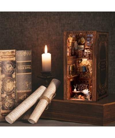 DIY Book Nook Kit DIY Dollhouse Wood Bookend Model Building Kit with LED Light Wooden Model Kit for Teens and Adults to Build...