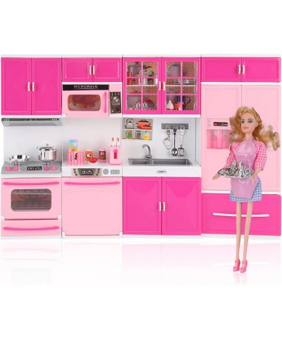 Deluxe My Modern Kitchen Mini Playset with Doll | Pink Kitchen Toys Pretend Play House Appliance Set & Accessories w/ Lights ...