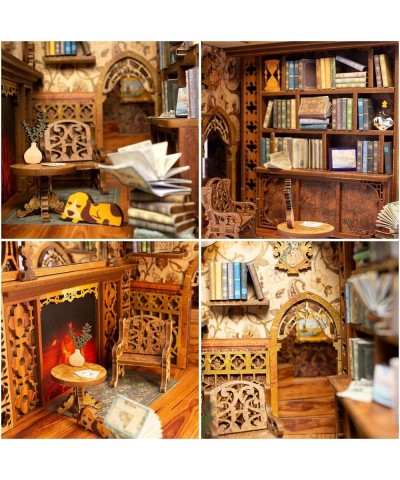 DIY Book Nook Kit DIY Dollhouse Wood Bookend Model Building Kit with LED Light Wooden Model Kit for Teens and Adults to Build...