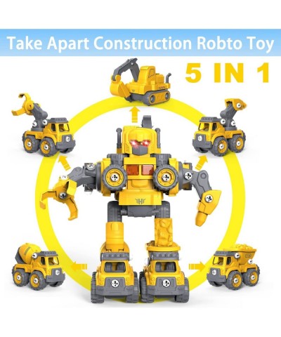 Take Apart Robot Toys for 5+ Years Old Boys 5 in 1 STEM Toys Vehicles Transform into Construction Robot Building Toys Truck w...