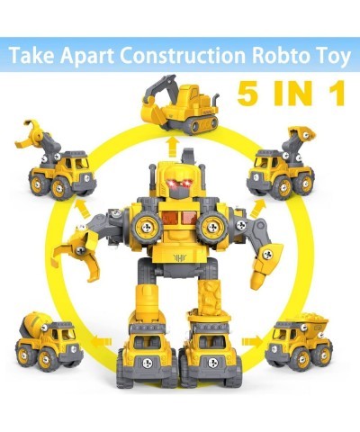 Take Apart Robot Toys for 5+ Years Old Boys 5 in 1 STEM Toys Vehicles Transform into Construction Robot Building Toys Truck w...