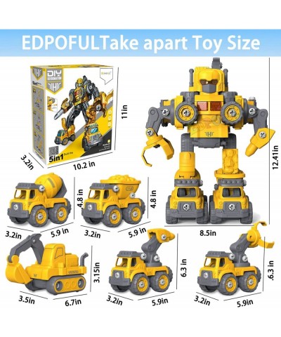 Take Apart Robot Toys for 5+ Years Old Boys 5 in 1 STEM Toys Vehicles Transform into Construction Robot Building Toys Truck w...