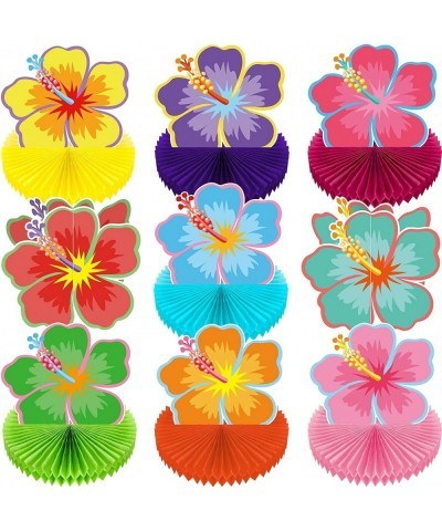 9 Pcs Hawaii Luau Honeycomb Centerpieces Hibiscus Flower Decorations Tropical Tiki Party Decorations Table Toppers for Summer...