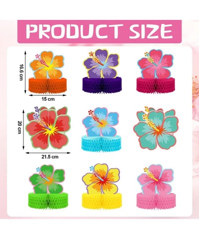 9 Pcs Hawaii Luau Honeycomb Centerpieces Hibiscus Flower Decorations Tropical Tiki Party Decorations Table Toppers for Summer...