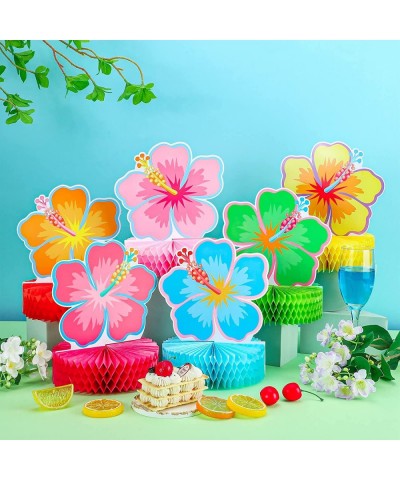 9 Pcs Hawaii Luau Honeycomb Centerpieces Hibiscus Flower Decorations Tropical Tiki Party Decorations Table Toppers for Summer...