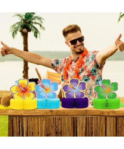 9 Pcs Hawaii Luau Honeycomb Centerpieces Hibiscus Flower Decorations Tropical Tiki Party Decorations Table Toppers for Summer...