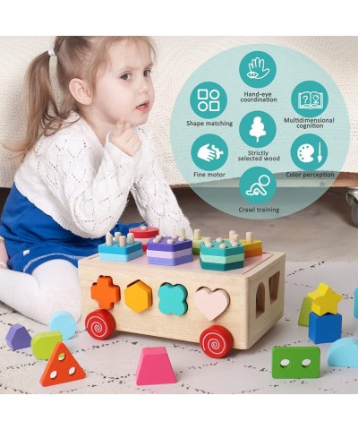 Montessori Toys Children's Educational Toys Shape Block Cart Wooden Shape Sorting Toys Boys and Girls Stacking Educational Le...