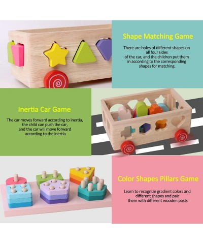 Montessori Toys Children's Educational Toys Shape Block Cart Wooden Shape Sorting Toys Boys and Girls Stacking Educational Le...