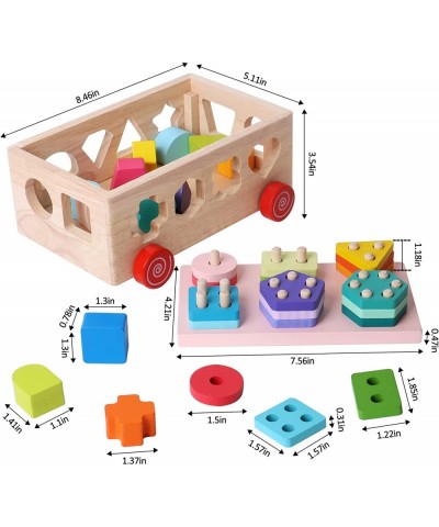 Montessori Toys Children's Educational Toys Shape Block Cart Wooden Shape Sorting Toys Boys and Girls Stacking Educational Le...