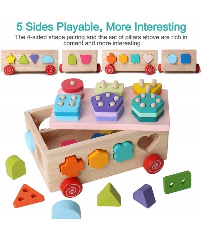 Montessori Toys Children's Educational Toys Shape Block Cart Wooden Shape Sorting Toys Boys and Girls Stacking Educational Le...