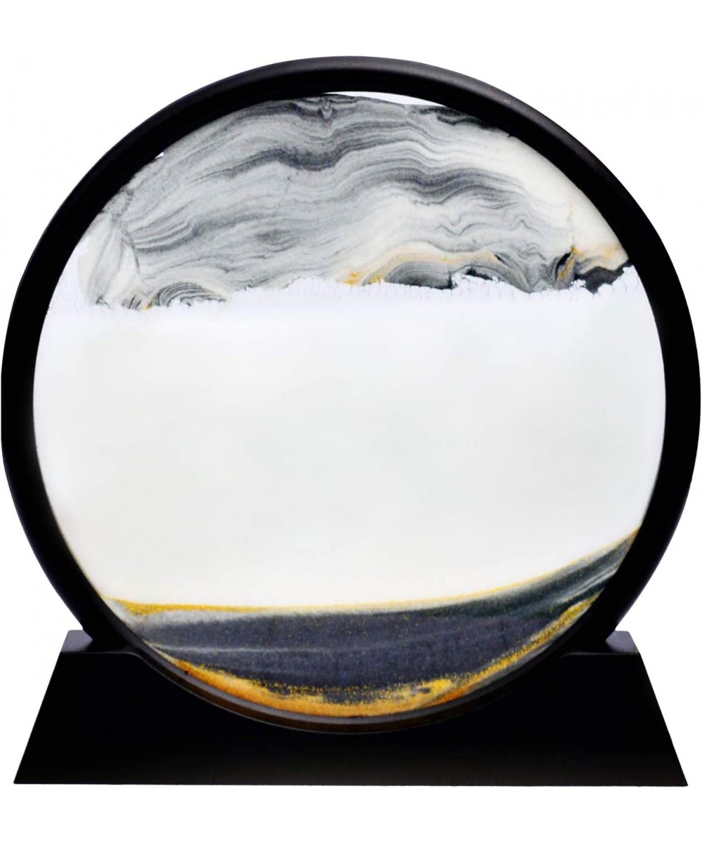 12" Moving Sand Art Picture Sand Art Liquid Motion Round Glass 3D Deep Sea Sandscape in Motion Display Flowing Sand Frame Des...