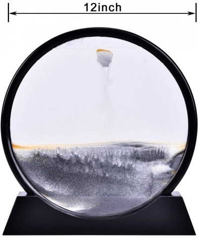 12" Moving Sand Art Picture Sand Art Liquid Motion Round Glass 3D Deep Sea Sandscape in Motion Display Flowing Sand Frame Des...