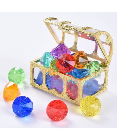 Diving Gem Pool Toy 12 Diamonds Set with Treasure Pirate Box Summer Swimming Gem Pirate Diving Toys Underwater Toy for Pool U...