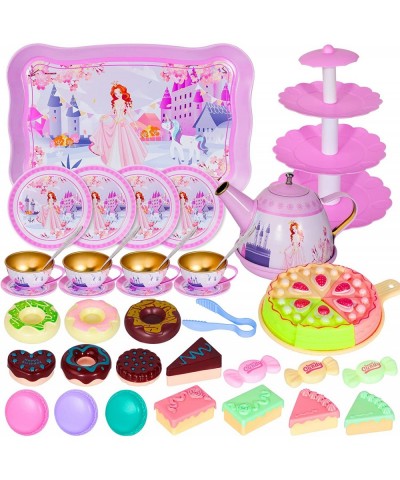 39PCS Tea Party Set for Little Girls Kitchen Pretend Play Tea Time Toys with Dessert Cookies Doughnut Teapot Princess Girls G...