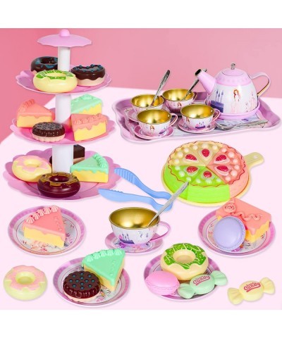 39PCS Tea Party Set for Little Girls Kitchen Pretend Play Tea Time Toys with Dessert Cookies Doughnut Teapot Princess Girls G...