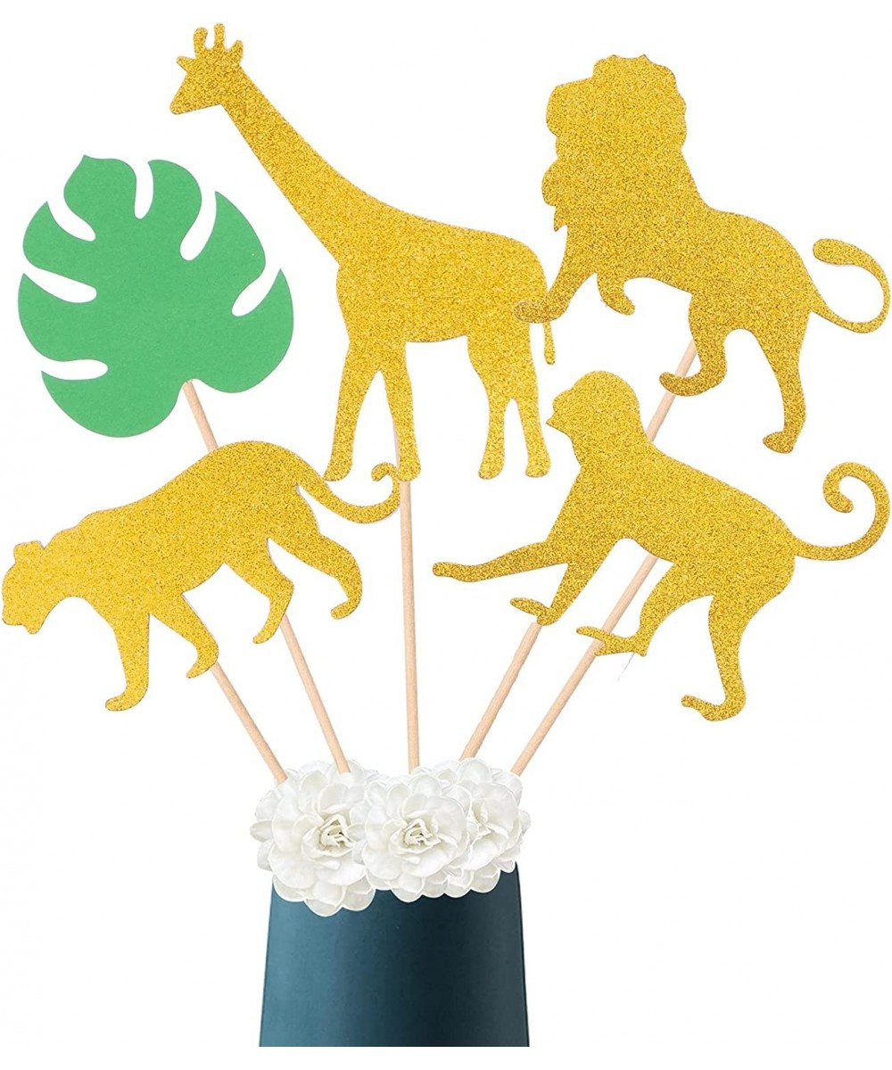 15-Pack Glitter Gold Double Sided Jungle Safari Animal Centerpiece Sticks-Jungle Safari Animal Party Decorations-Animal Theme...