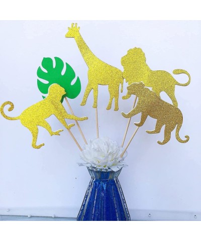 15-Pack Glitter Gold Double Sided Jungle Safari Animal Centerpiece Sticks-Jungle Safari Animal Party Decorations-Animal Theme...