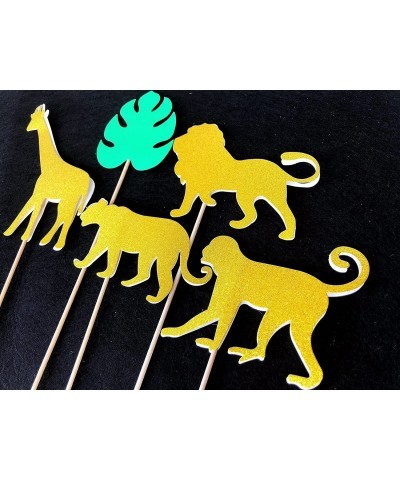 15-Pack Glitter Gold Double Sided Jungle Safari Animal Centerpiece Sticks-Jungle Safari Animal Party Decorations-Animal Theme...