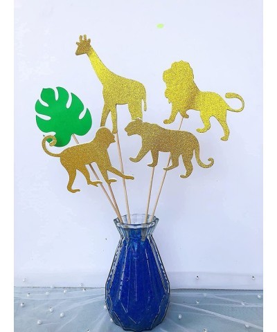 15-Pack Glitter Gold Double Sided Jungle Safari Animal Centerpiece Sticks-Jungle Safari Animal Party Decorations-Animal Theme...