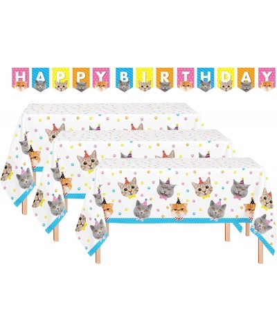 3 Pack Table Cat Theme Tablecloth Large Size 54" x 108" Includes 1 Happy Birthday Banner Ideal for Cat Themed Birthday Cat Pa...