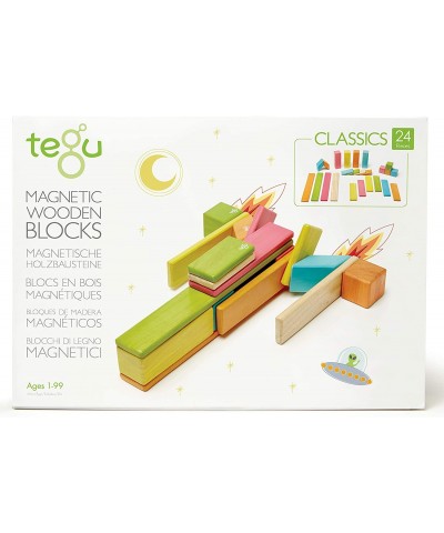 24 Piece Magnetic Wooden Block Set Tints $75.04 Toy Stacking Block Sets