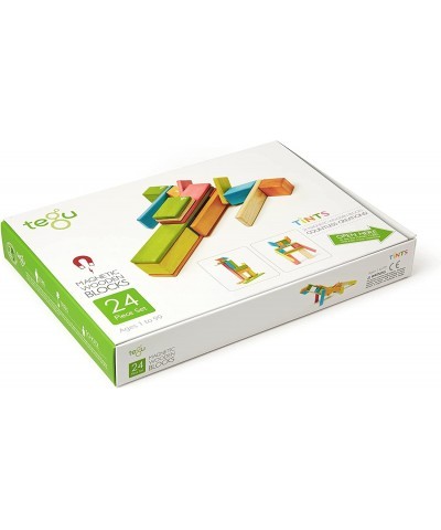 24 Piece Magnetic Wooden Block Set Tints $75.04 Toy Stacking Block Sets