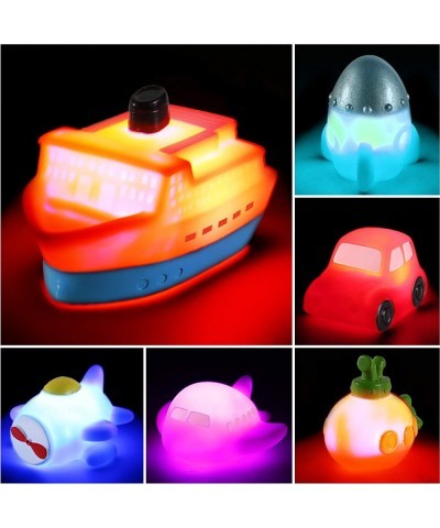 6 packs No Hole Boat Bath Toy Set Light up Changing Color in Water Floating Rubber Bathtub Toys for Baby Toddler Infant Boy G...