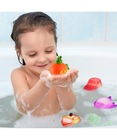 6 packs No Hole Boat Bath Toy Set Light up Changing Color in Water Floating Rubber Bathtub Toys for Baby Toddler Infant Boy G...