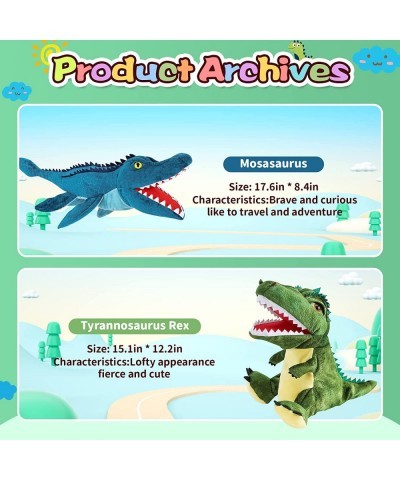 2Pcs Dinosaurs Plush Toys Stuffed Animals Mosasaurus and T-Rex Dinosaur Hand Puppets Kids Toys Plush Alligator Christmas for ...