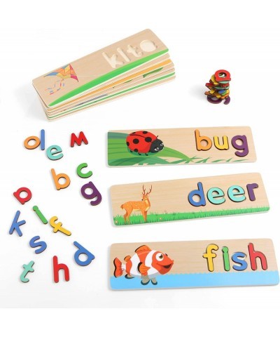 Wooden Alphabet Puzzles See & Spell Wooden Learning & Educational Wooden Toys Double-Sided Words & Pictures Matching Game Spe...