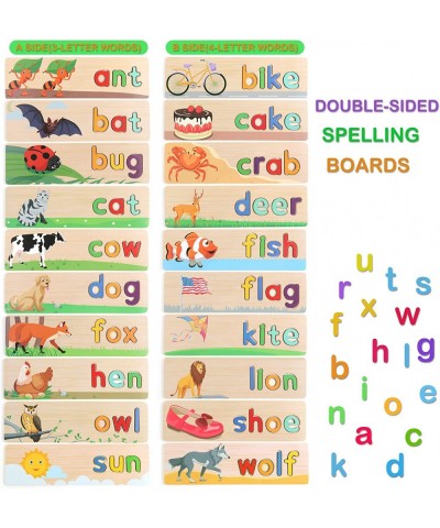 Wooden Alphabet Puzzles See & Spell Wooden Learning & Educational Wooden Toys Double-Sided Words & Pictures Matching Game Spe...