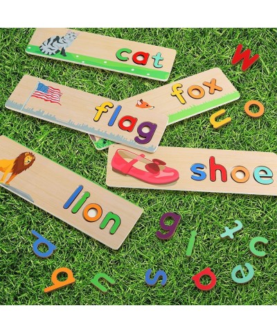 Wooden Alphabet Puzzles See & Spell Wooden Learning & Educational Wooden Toys Double-Sided Words & Pictures Matching Game Spe...