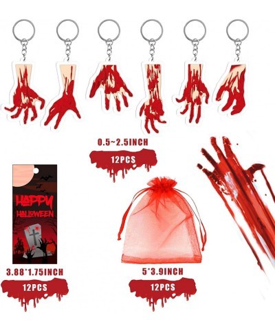 12 SET Halloween Party Favors Halloween Bloody Zombie Hand Keychains with Red Organza Bags Happy Halloween Tags For Halloween...