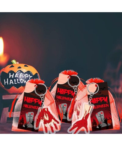 12 SET Halloween Party Favors Halloween Bloody Zombie Hand Keychains with Red Organza Bags Happy Halloween Tags For Halloween...